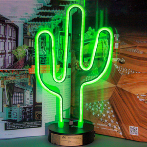 cactus shape neon light with iron base